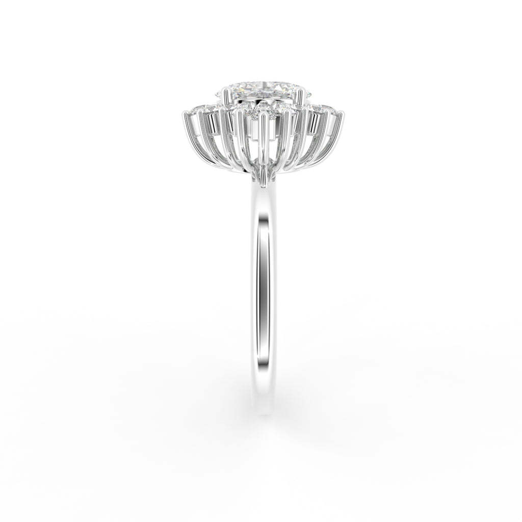 14K White Gold Oval Baguette Diamond Ring — SIDE