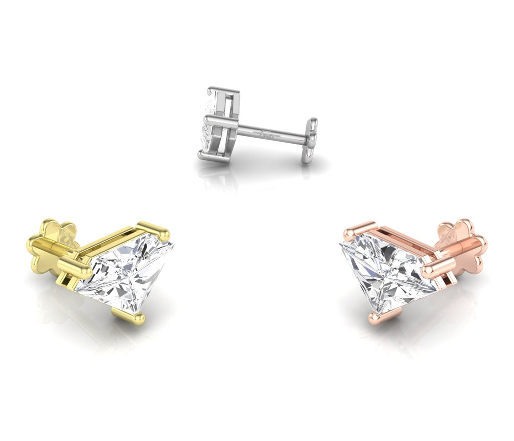 14K White Gold Trillion Diamond Stud Earrings — 3 COLOR