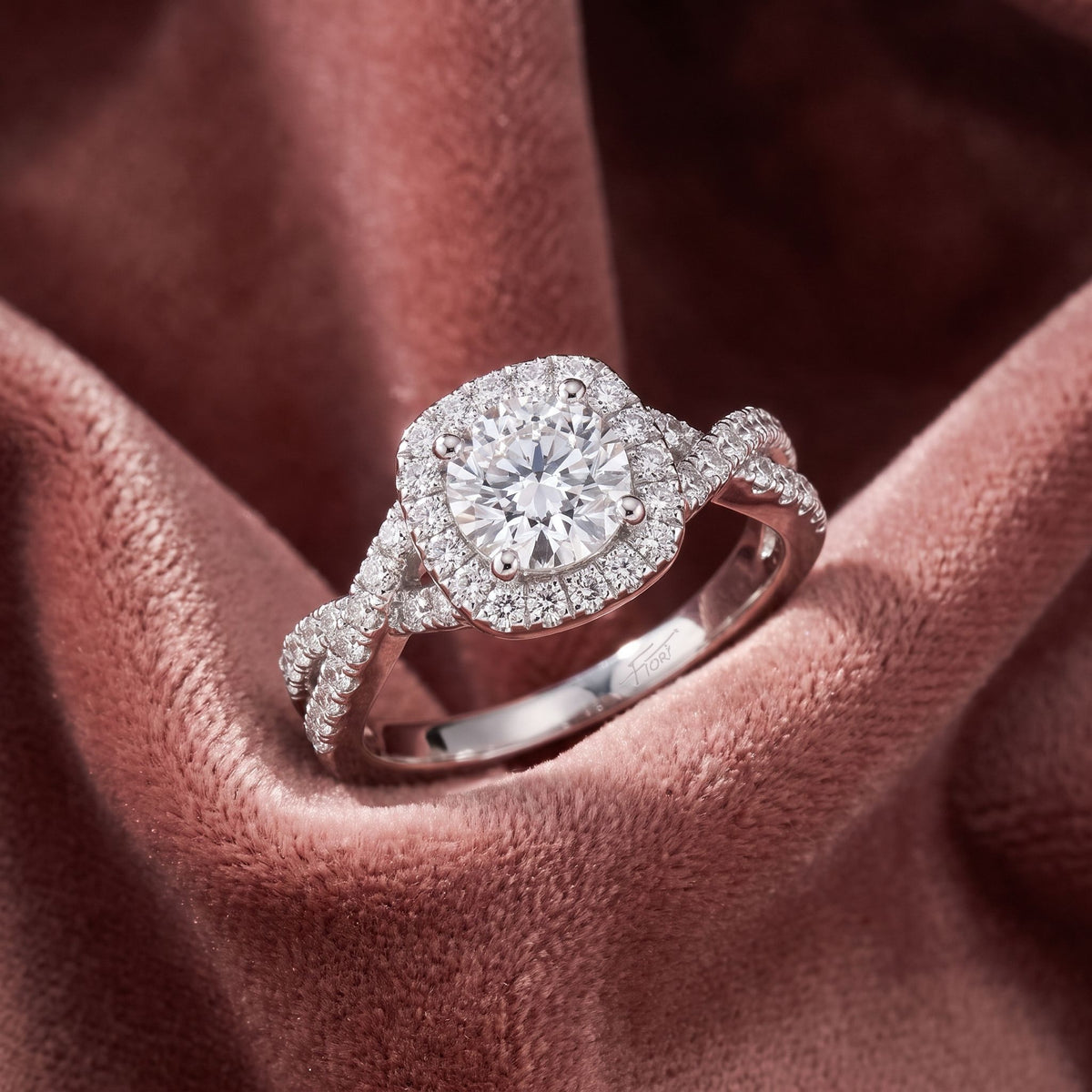 18K Halo Round Diamond Engagement Ring — AI cloth, in-house