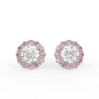 18K Pink Halo Round Diamond Earrings — TOP