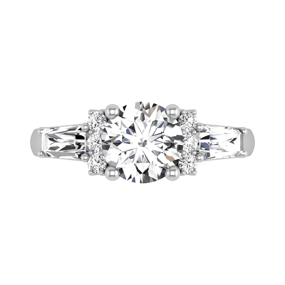 18K Bespoke Round Baguette Diamond Ring — 3 COLOR