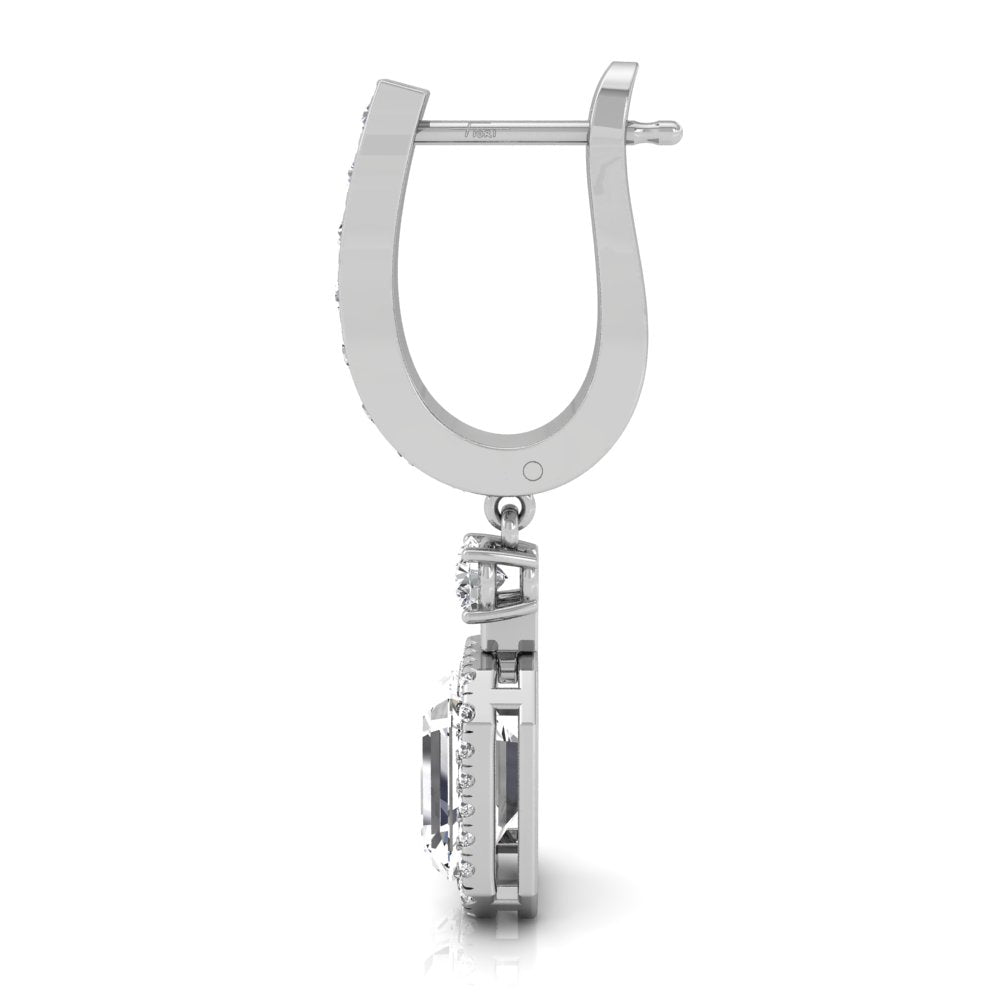 18K Halo Round Diamond Drop Earrings — SIDE VIEW