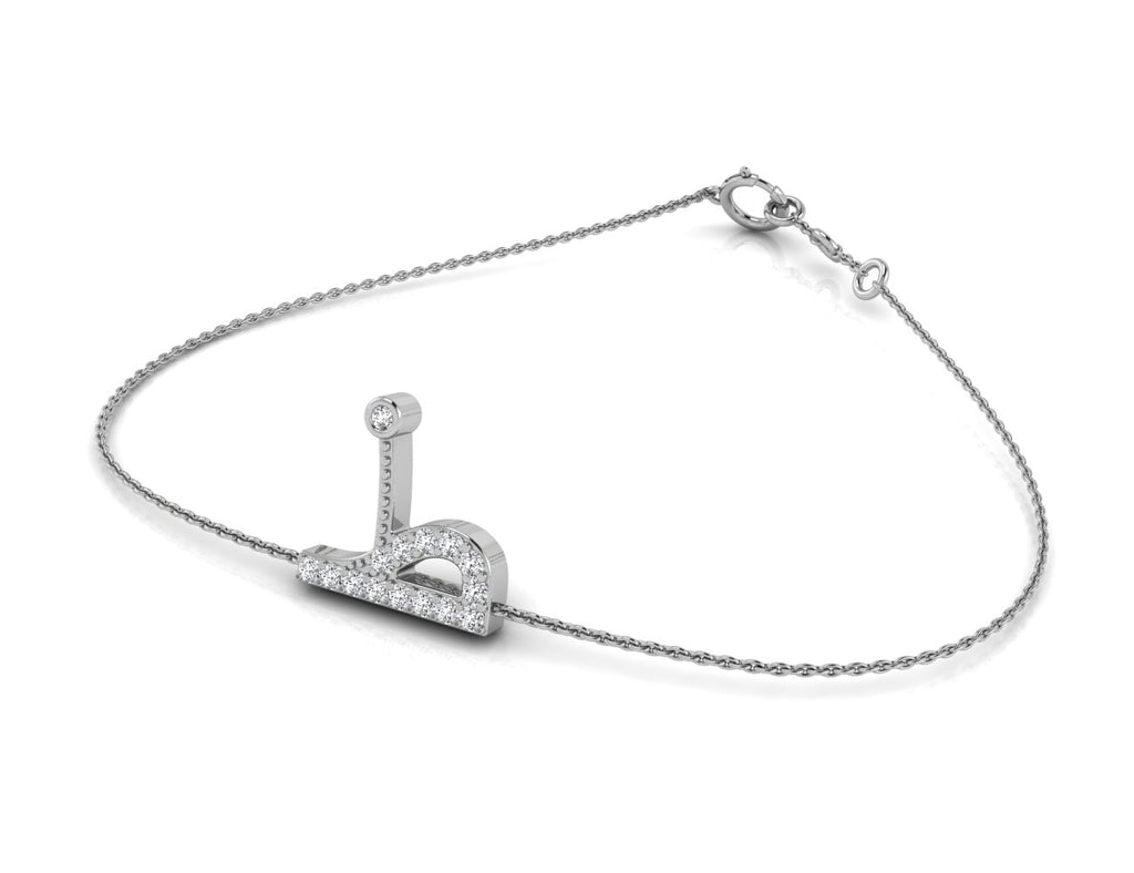 18K White Gold Arabic Alphabet Round Diamond Bracelet — 3D VIEW