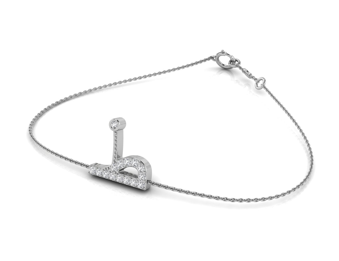 18K White Gold Arabic Alphabet Round Diamond Bracelet — 3D VIEW