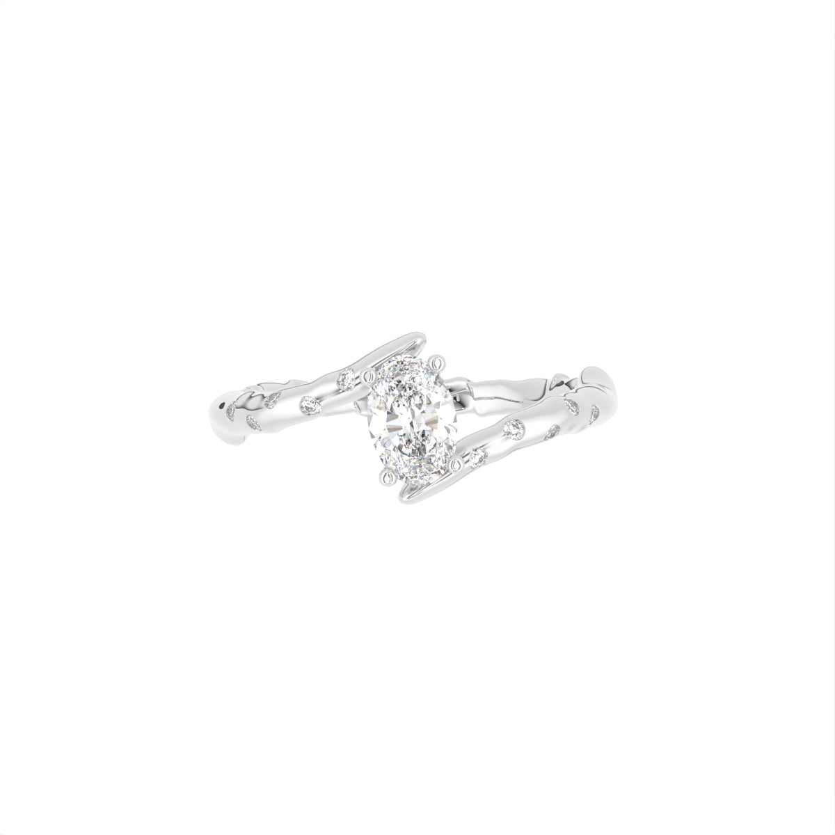 18K White Gold Solitaire Oval Diamond Ring — TOP