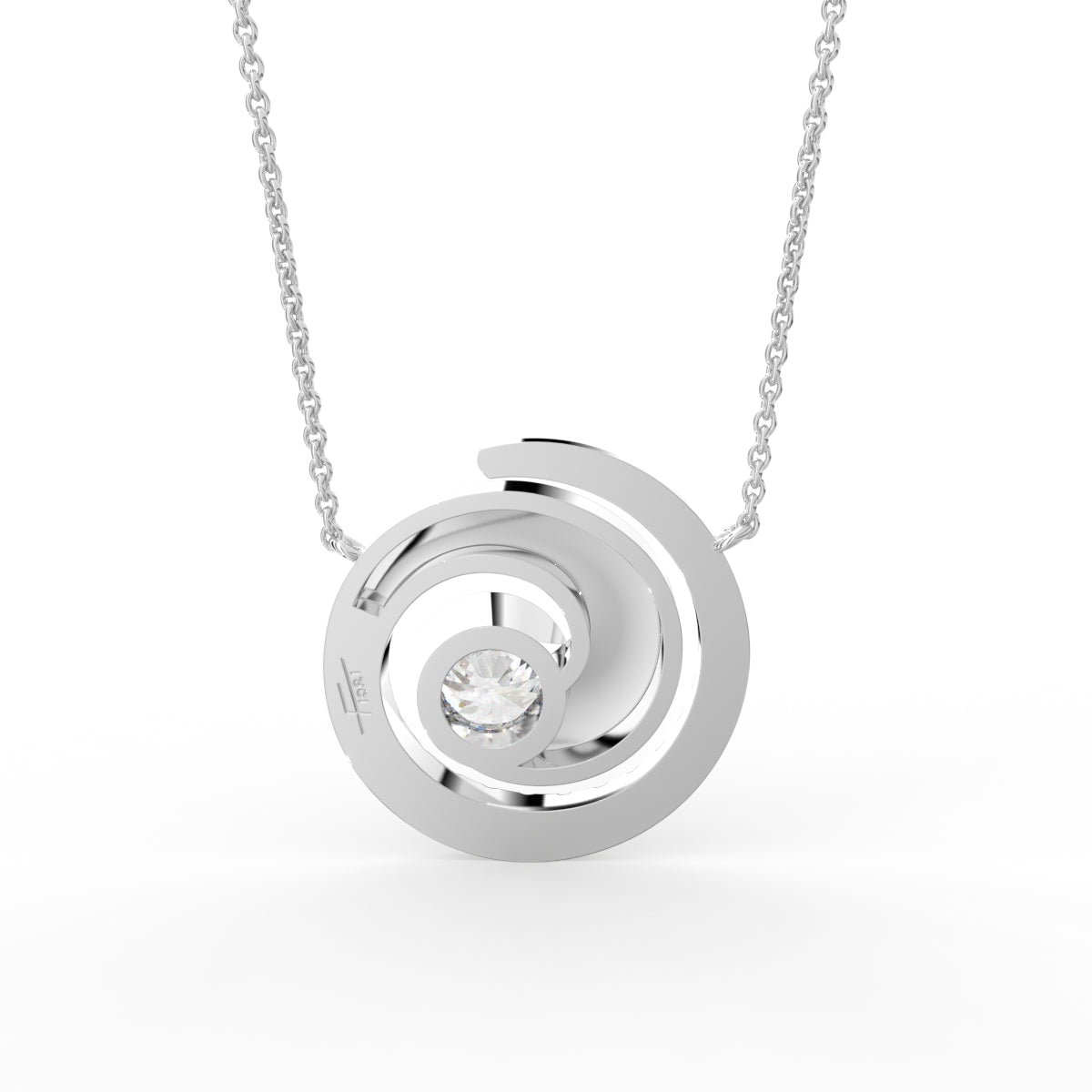 18K White Gold Spiral Round Diamond Pendant — BACK