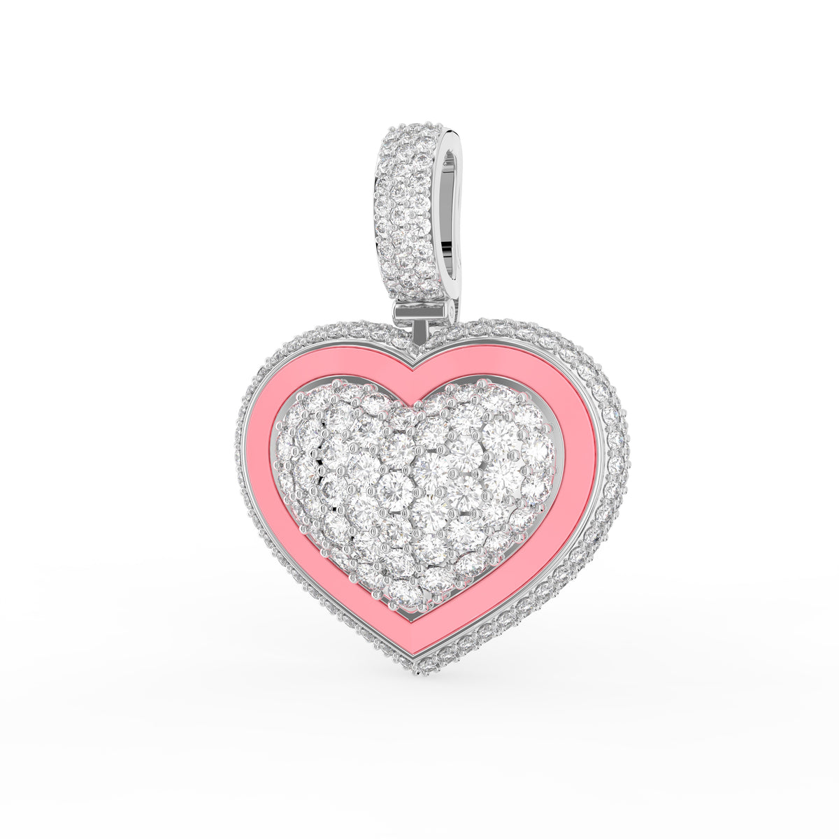 18K Pink Heart Diamond Pendant — 3D VIEW