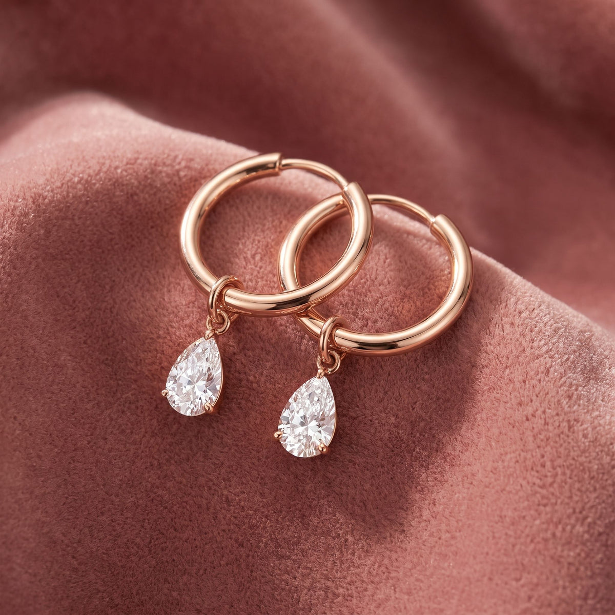 18K Pear Diamond Hoop Earrings — AI cloth, in-house