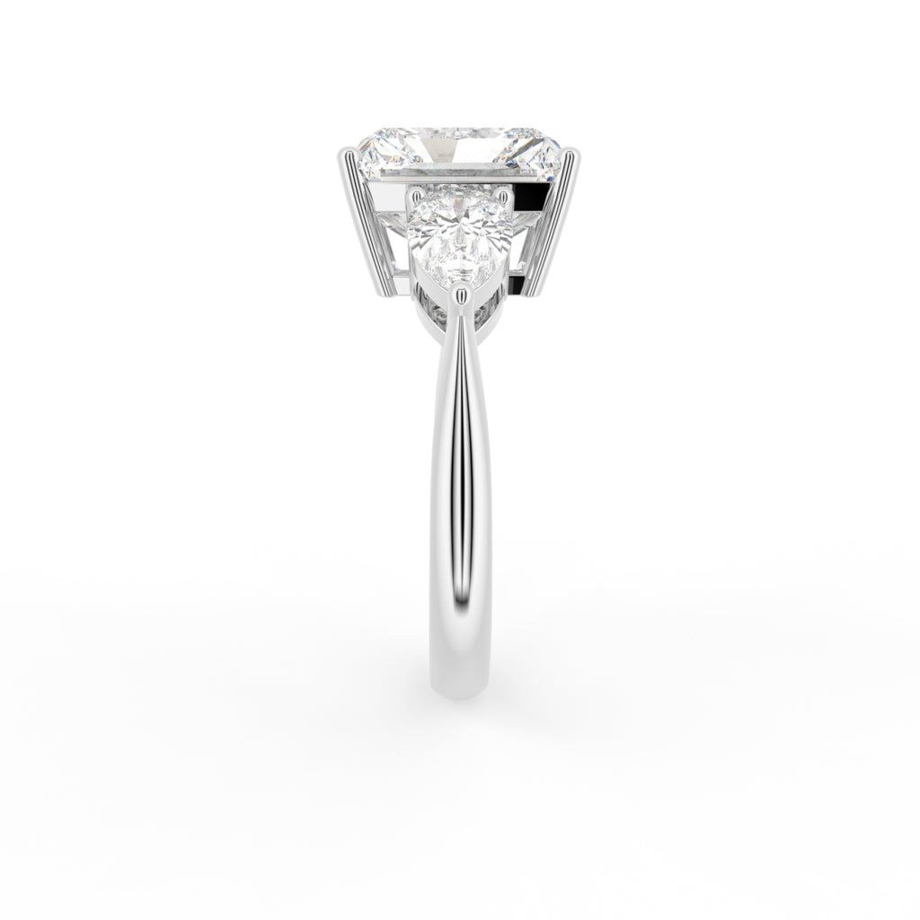 18K White Gold Trilogy Asscher Diamond Engagement Ring — SIDE