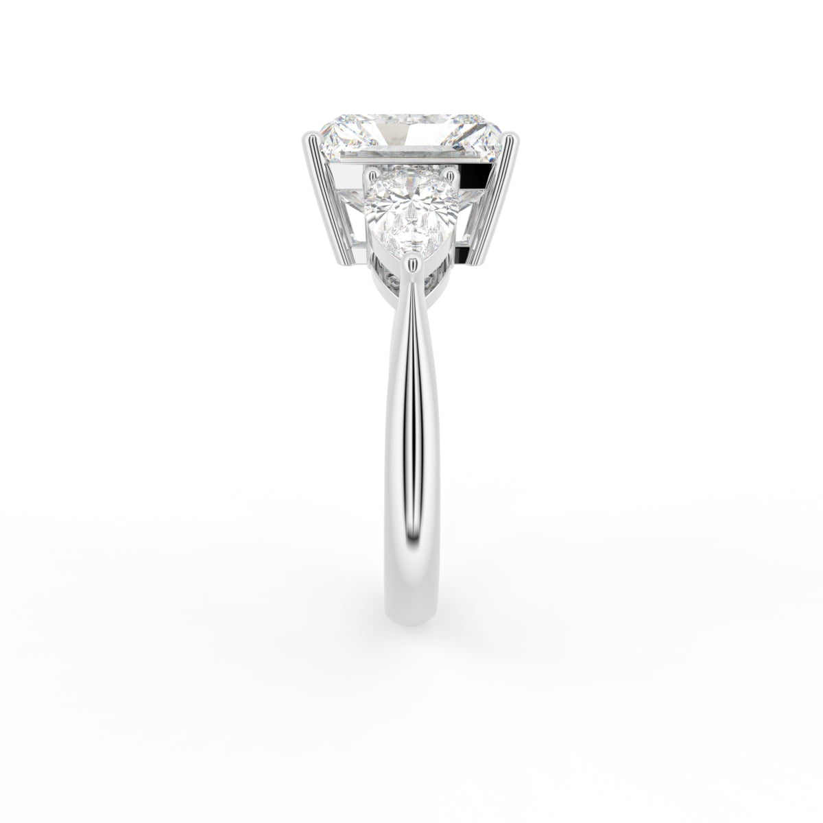 18K White Gold Trilogy Asscher Diamond Engagement Ring — SIDE