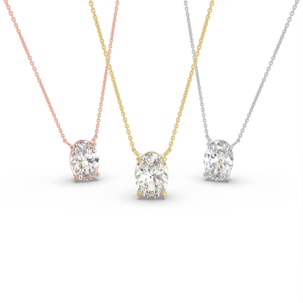 18K Solitaire Oval Diamond Pendant — 3 COLOR