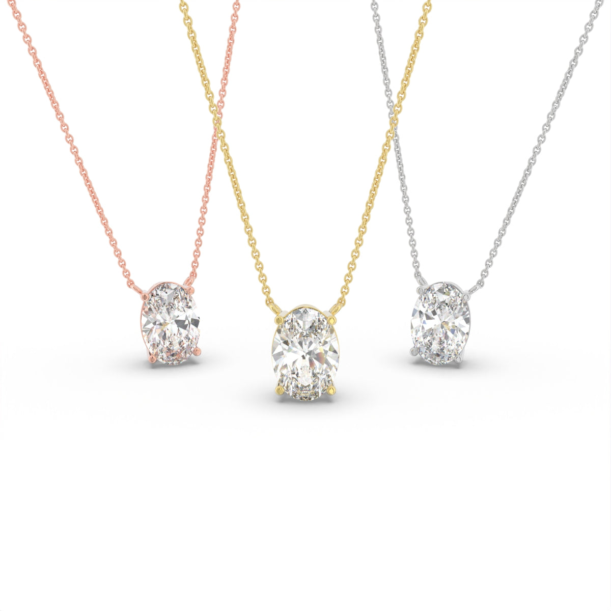 18K Solitaire Oval Diamond Pendant — 3 COLOR