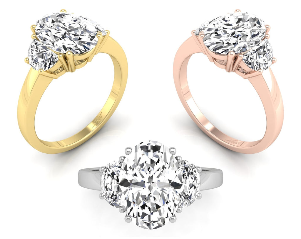 18K White Gold Trilogy Oval Diamond Ring — 3 COLOR