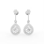 18K Drop Pear Halo Diamond Earrings — TOP