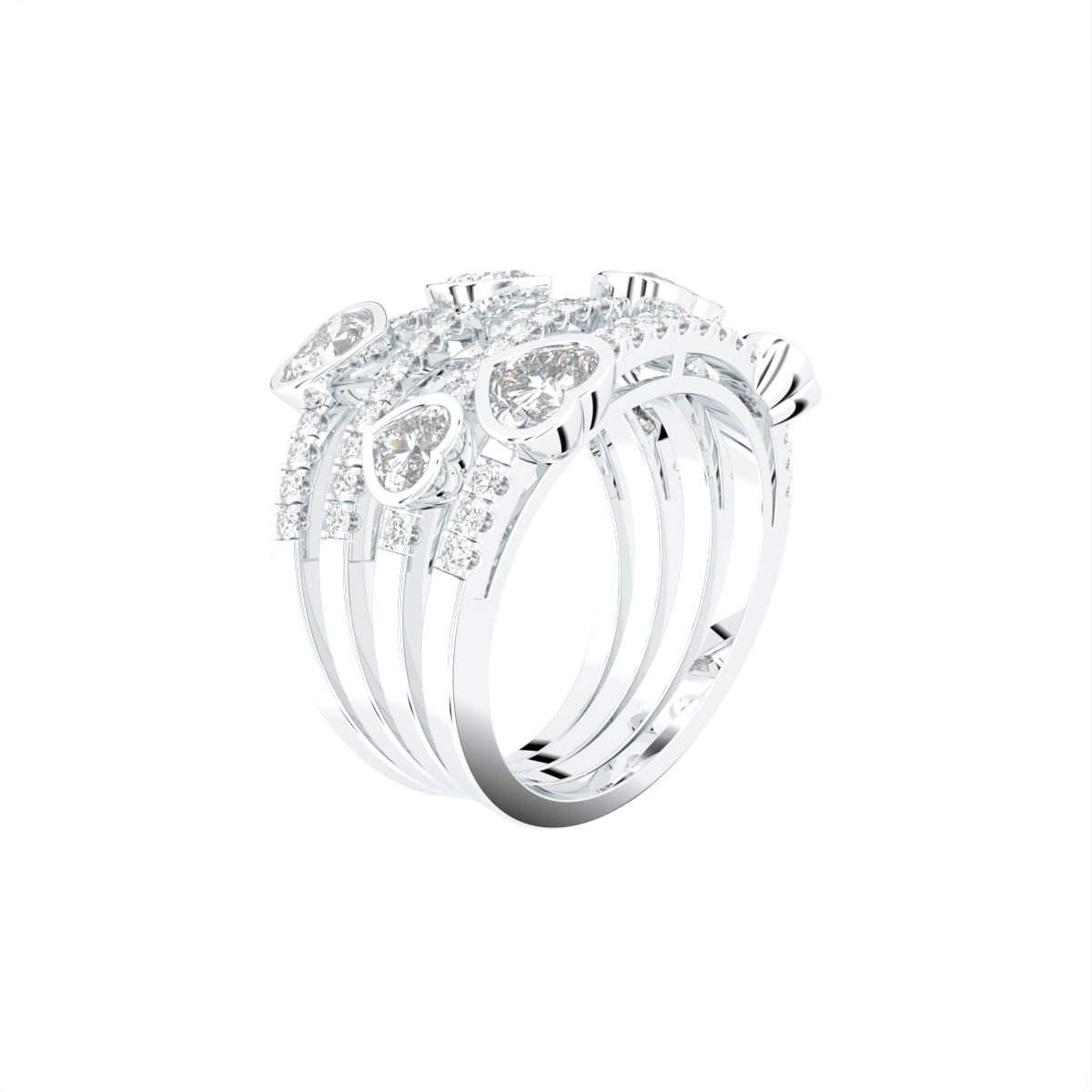 18K Bespoke Round Heart Diamond Ring — 3D VIEW