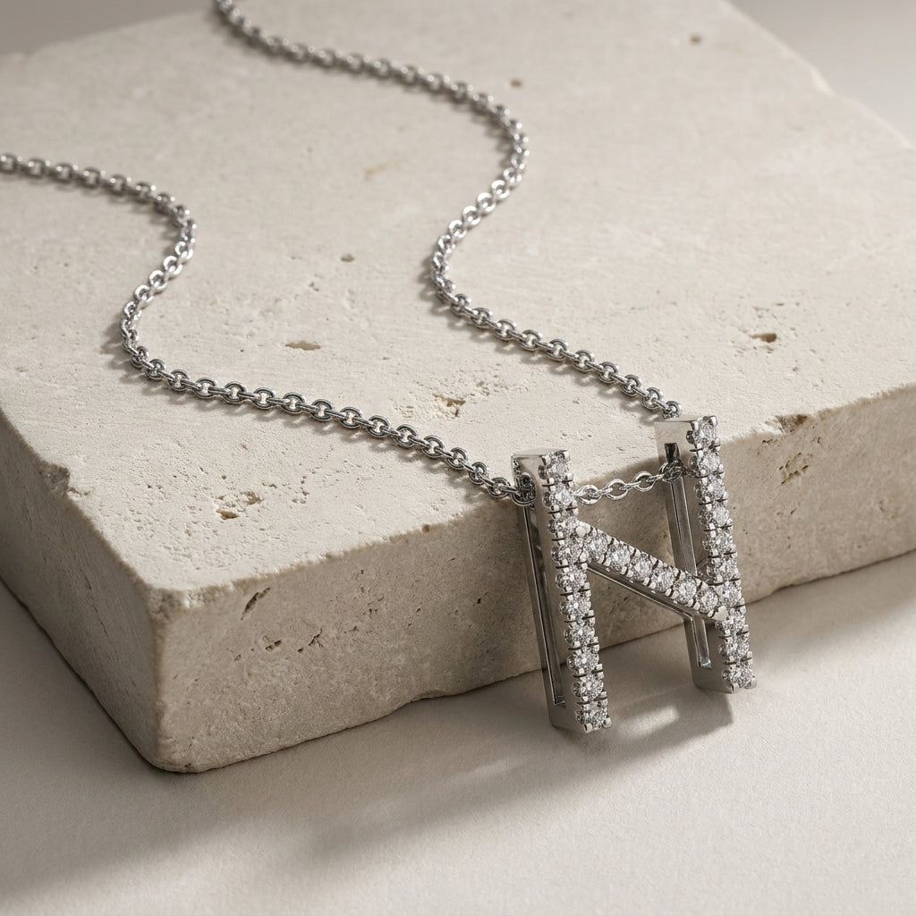 18K White Gold Hagalaz Viking Round Diamond Pendant