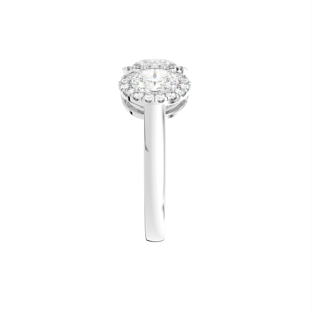 18K Trilogy Halo Oval Diamond Ring — SIDE