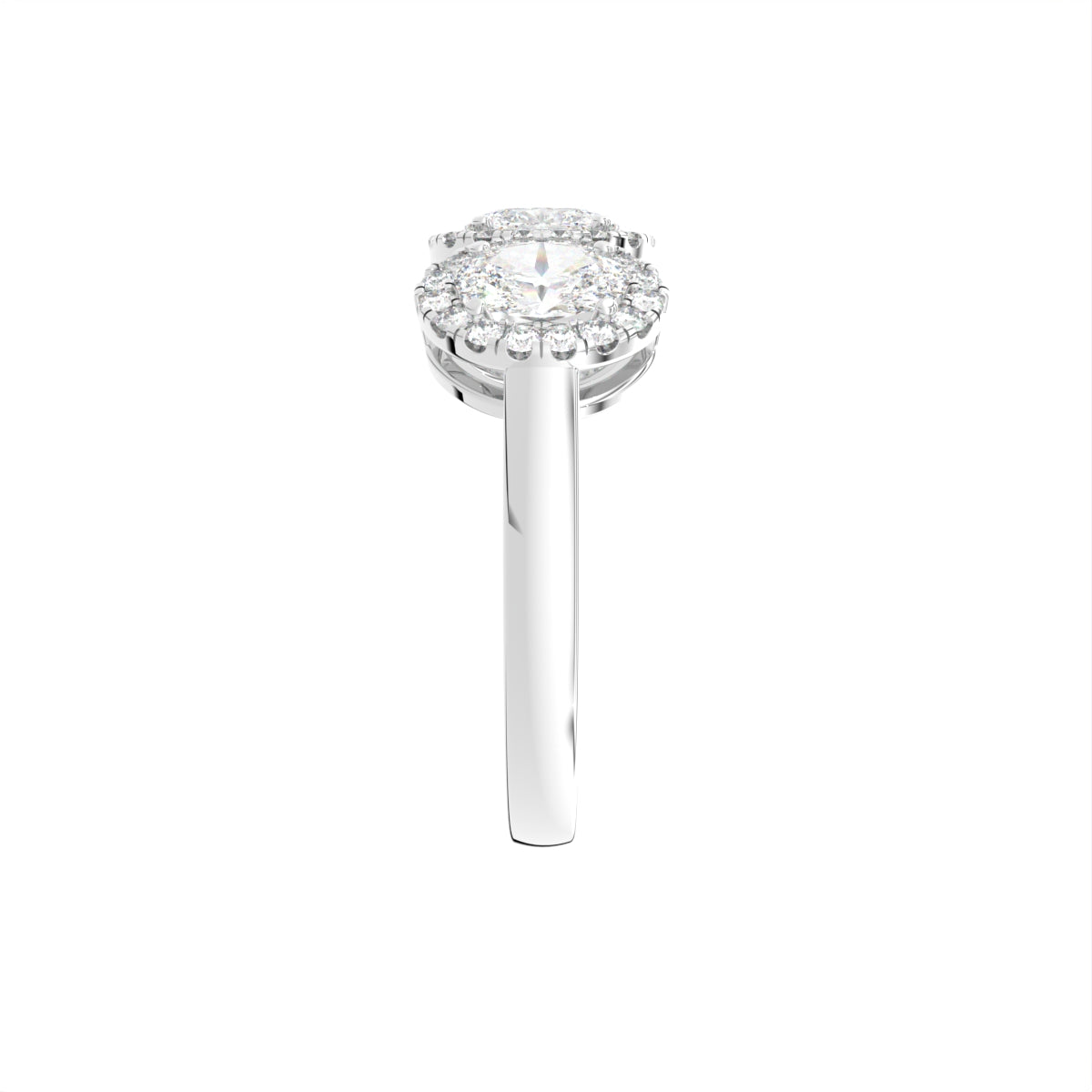 18K Trilogy Halo Oval Diamond Ring — SIDE