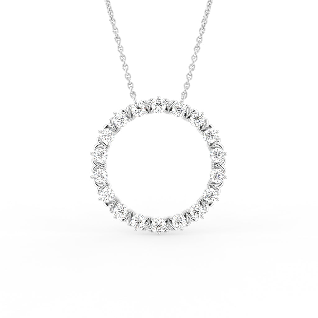 18K Circle Round Diamond Pendant — FRONT