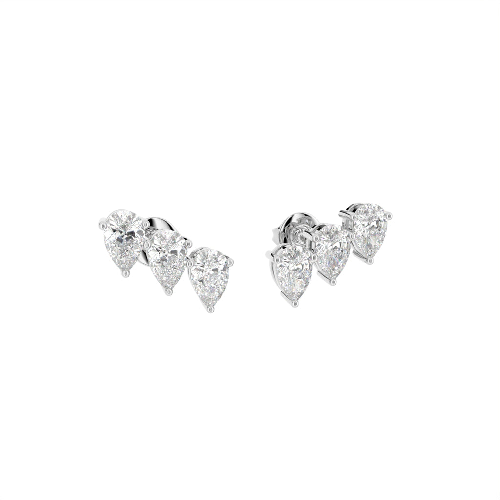 18K White Gold Pear Diamond Climber Earrings — 3D VIEW