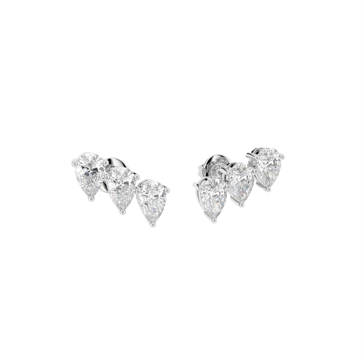 18K White Gold Pear Diamond Climber Earrings — 3D VIEW