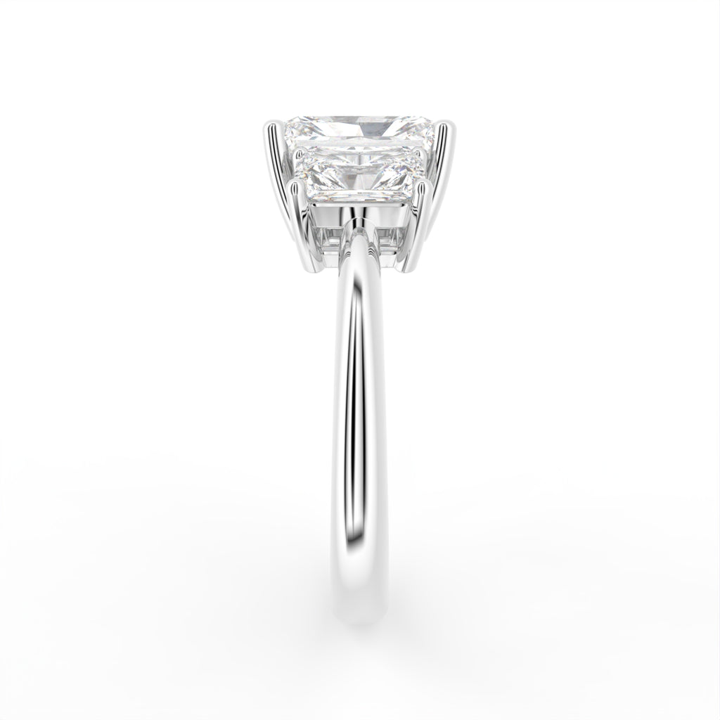 18K White Gold Trilogy Emerald Diamond Engagement Ring — SIDE
