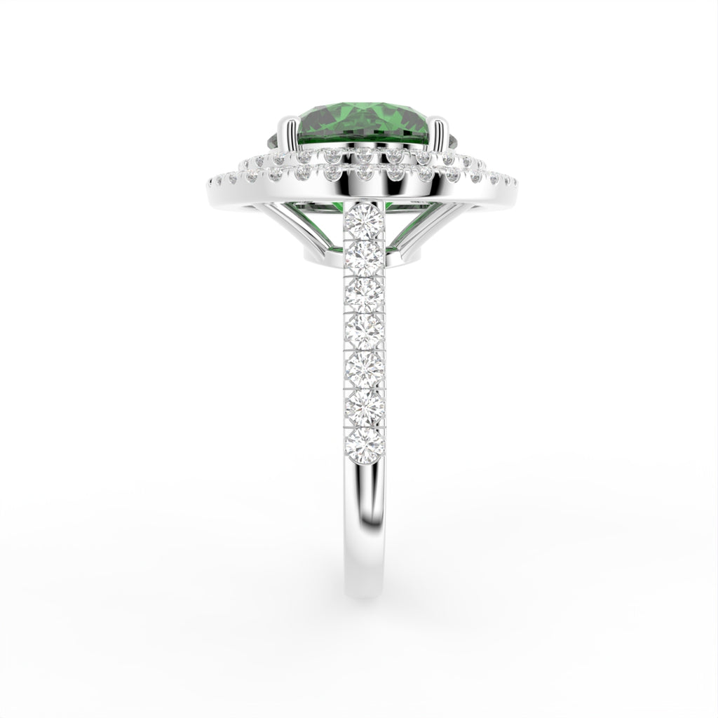 18K White Gold Halo Round Diamond Ring — SIDE