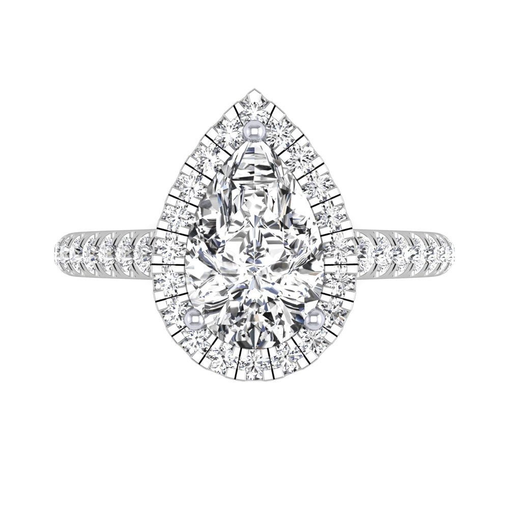 18K Halo Pear Diamond Ring — TOP