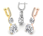 18K White Gold Three Stone Diamond Drop Earrings — 3 COLOR