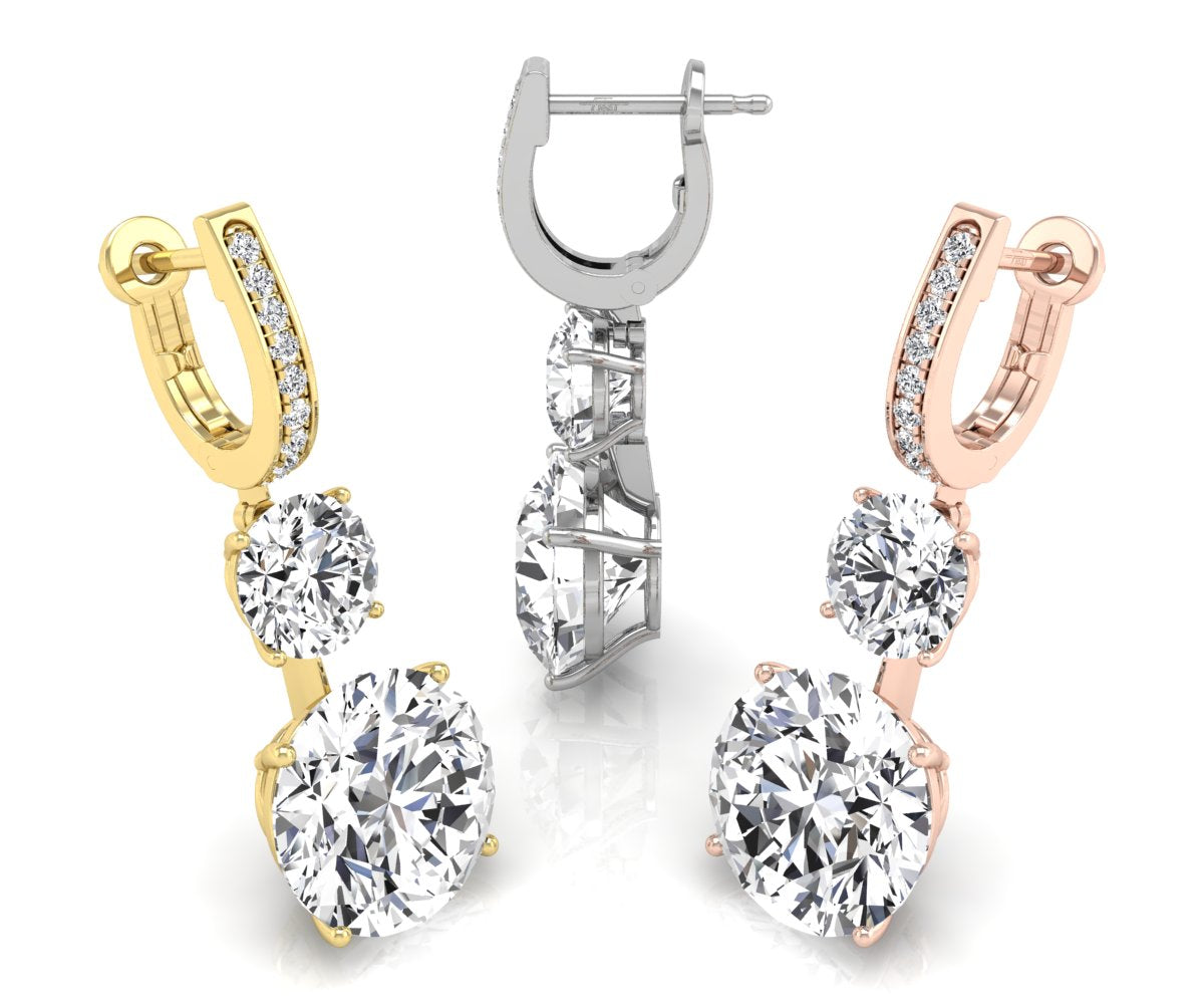 18K White Gold Three Stone Diamond Drop Earrings — 3 COLOR