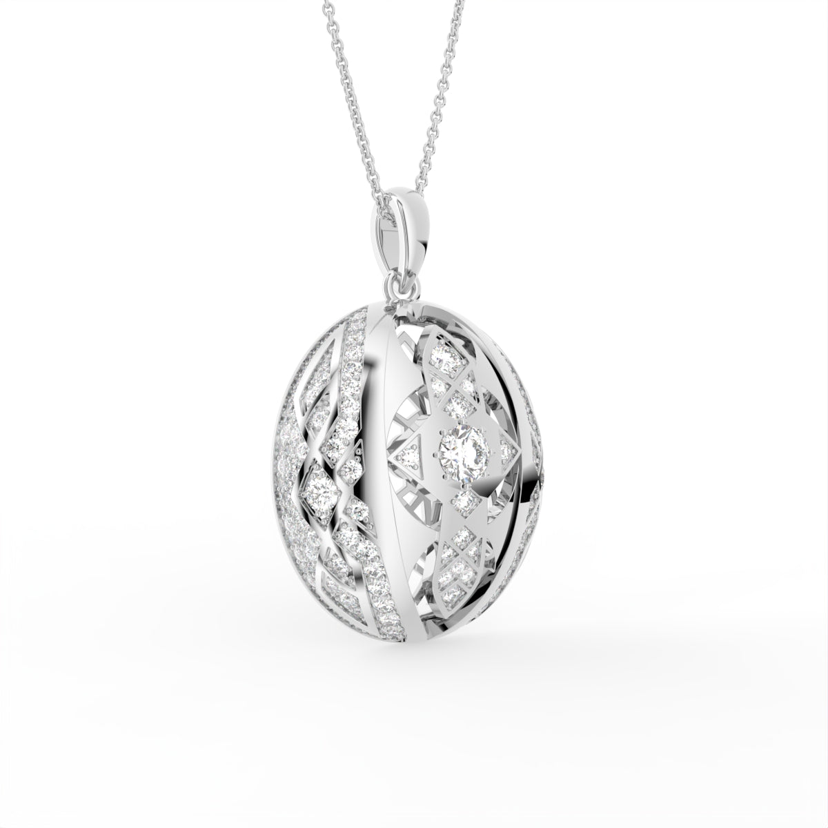 18K Bespoke Geometric Diamond Pendant — 3D VIEW