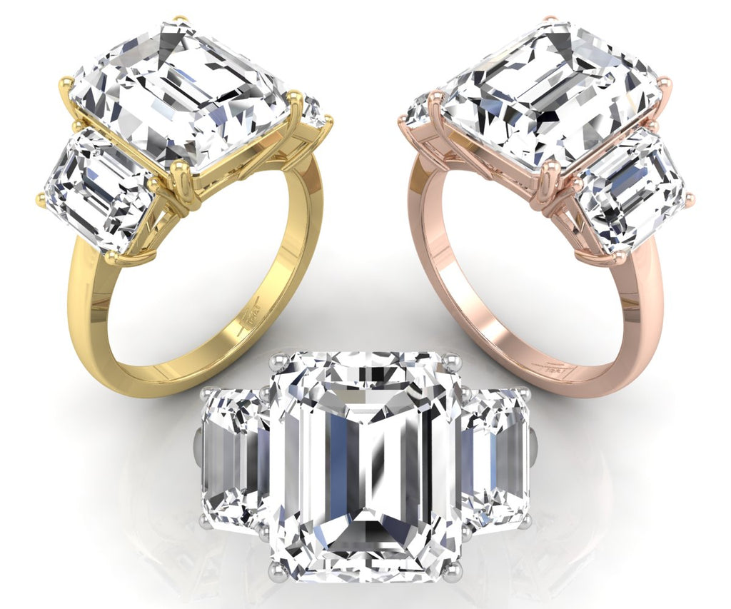 18K Trilogy Emerald-Cut Diamond Ring — 3 COLOR