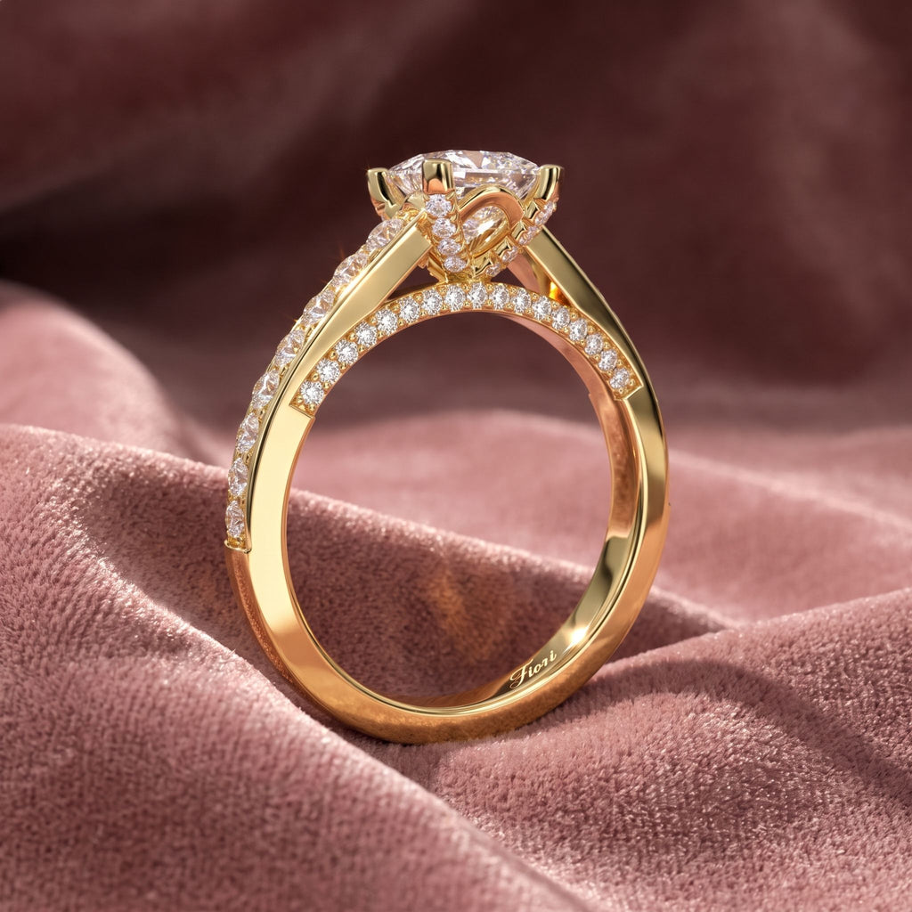 18K Princess Cut Diamond Shoulder Set Ring — AI cloth, in-house