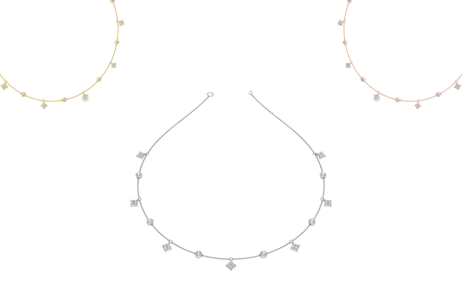 18K Floral Cluster Diamond Necklace — 3 COLOR