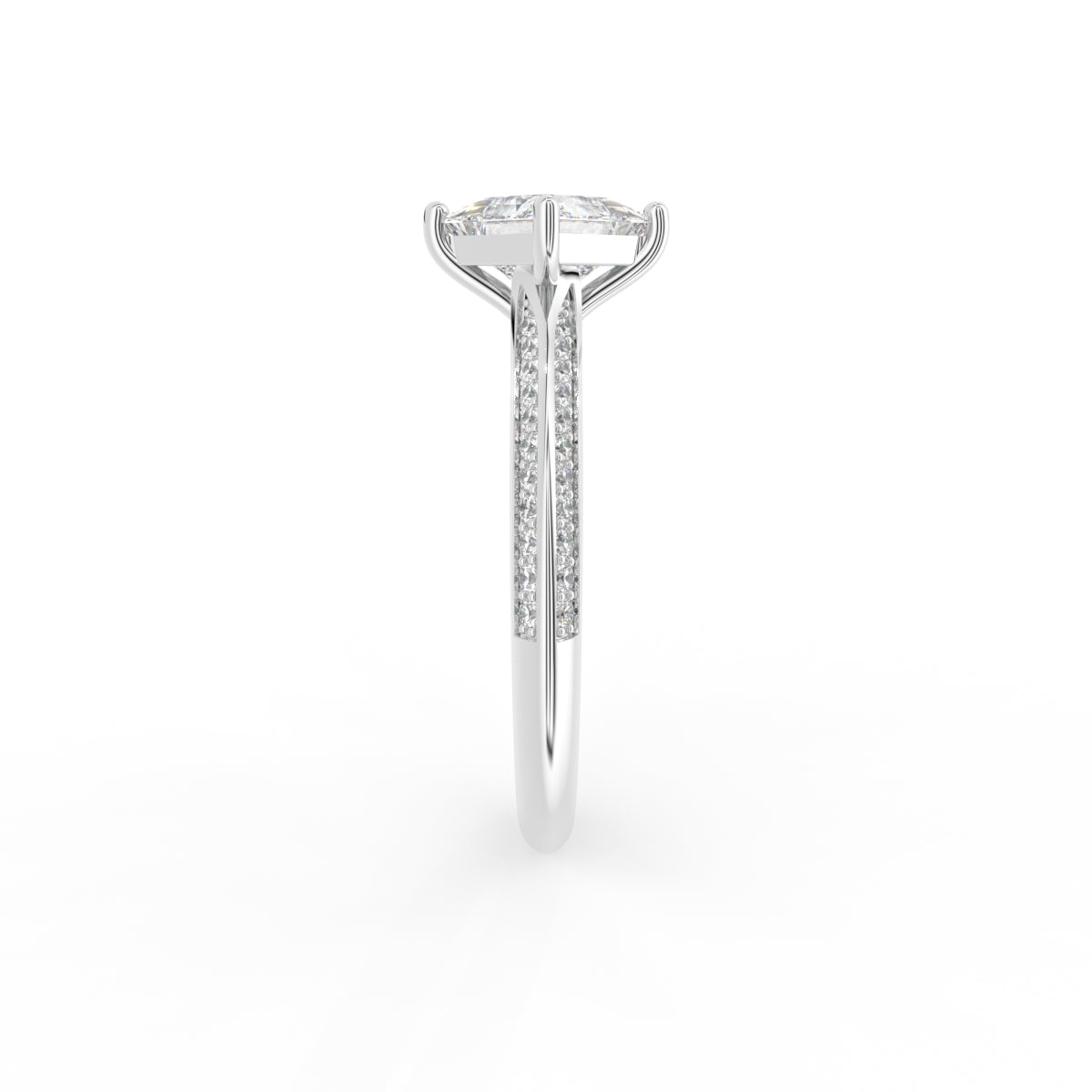 18K White Gold Solitaire Diamond Ring — SIDE