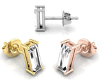 18K Baguette Solitaire Diamond Earrings — 3 COLOR