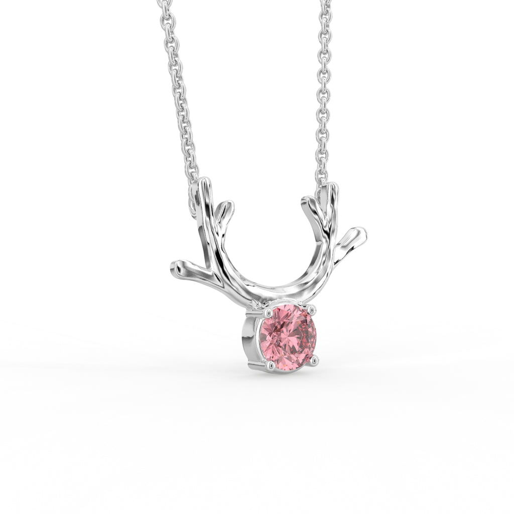 18K Antler Round Pink Diamond Pendant — 3D VIEW