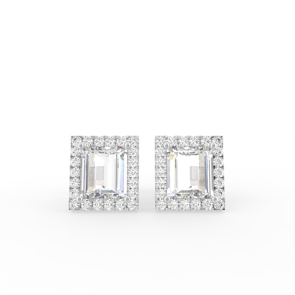 18K White Gold Emerald-Cut Diamond Earrings — TOP