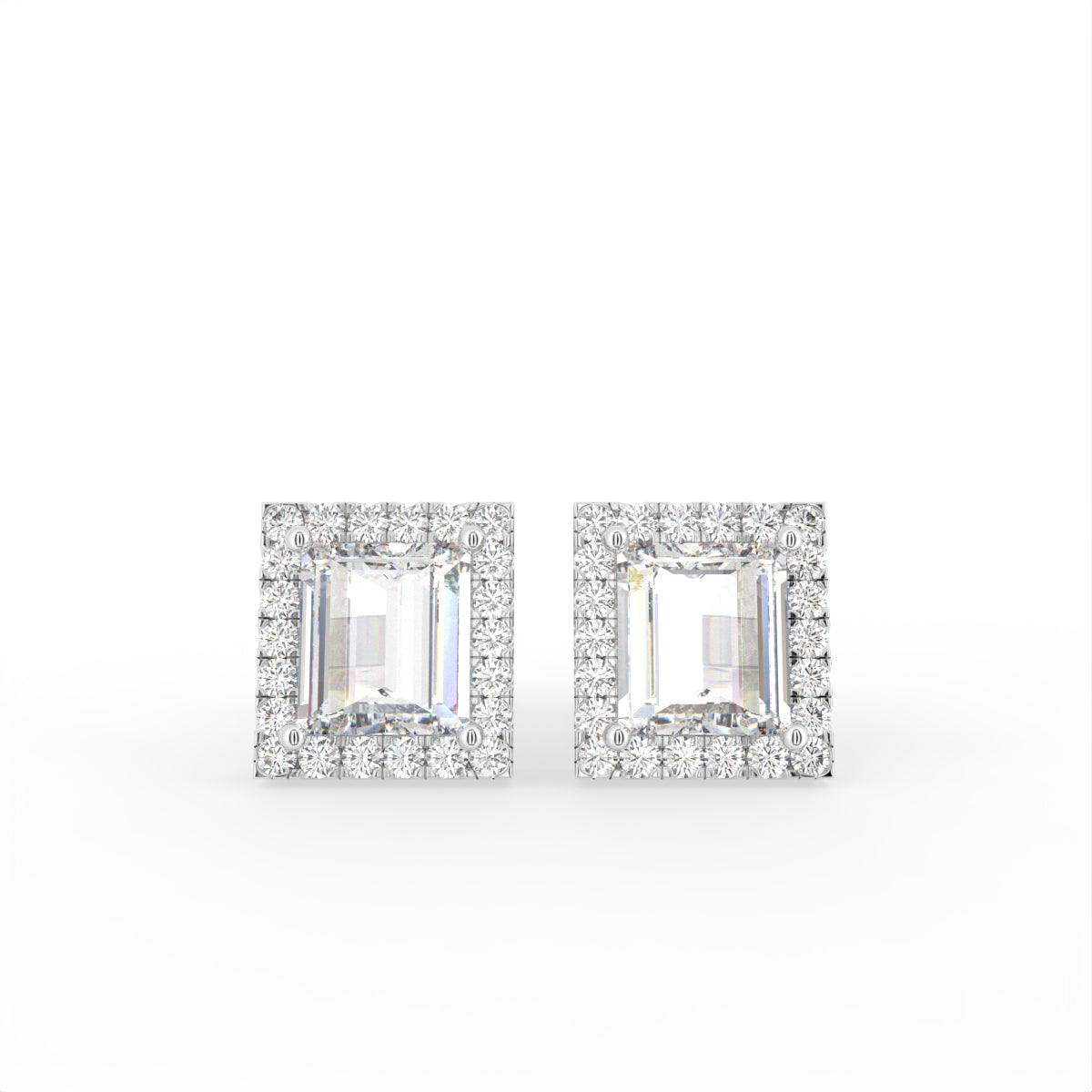 18K White Gold Emerald-Cut Diamond Earrings — TOP