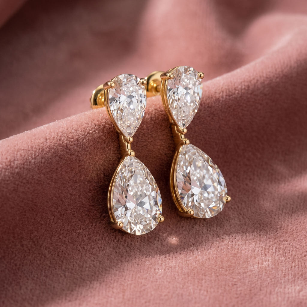 18K Diamond Drop Earrings — AI cloth, in-house