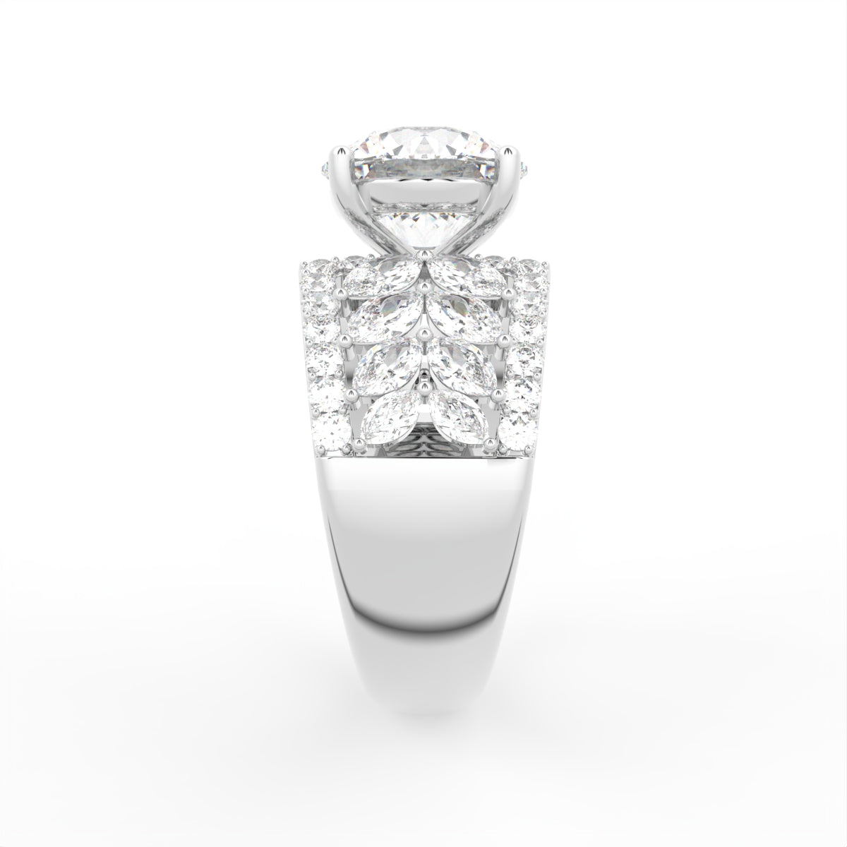 18K White Gold Solitaire Round Diamond Engagement Ring — SIDE