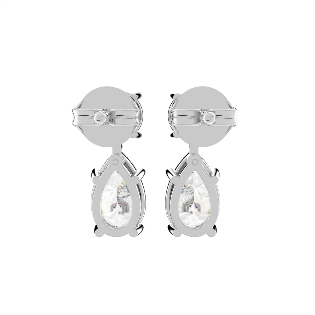 18K White Gold Pear Diamond Drop Earrings — BACK