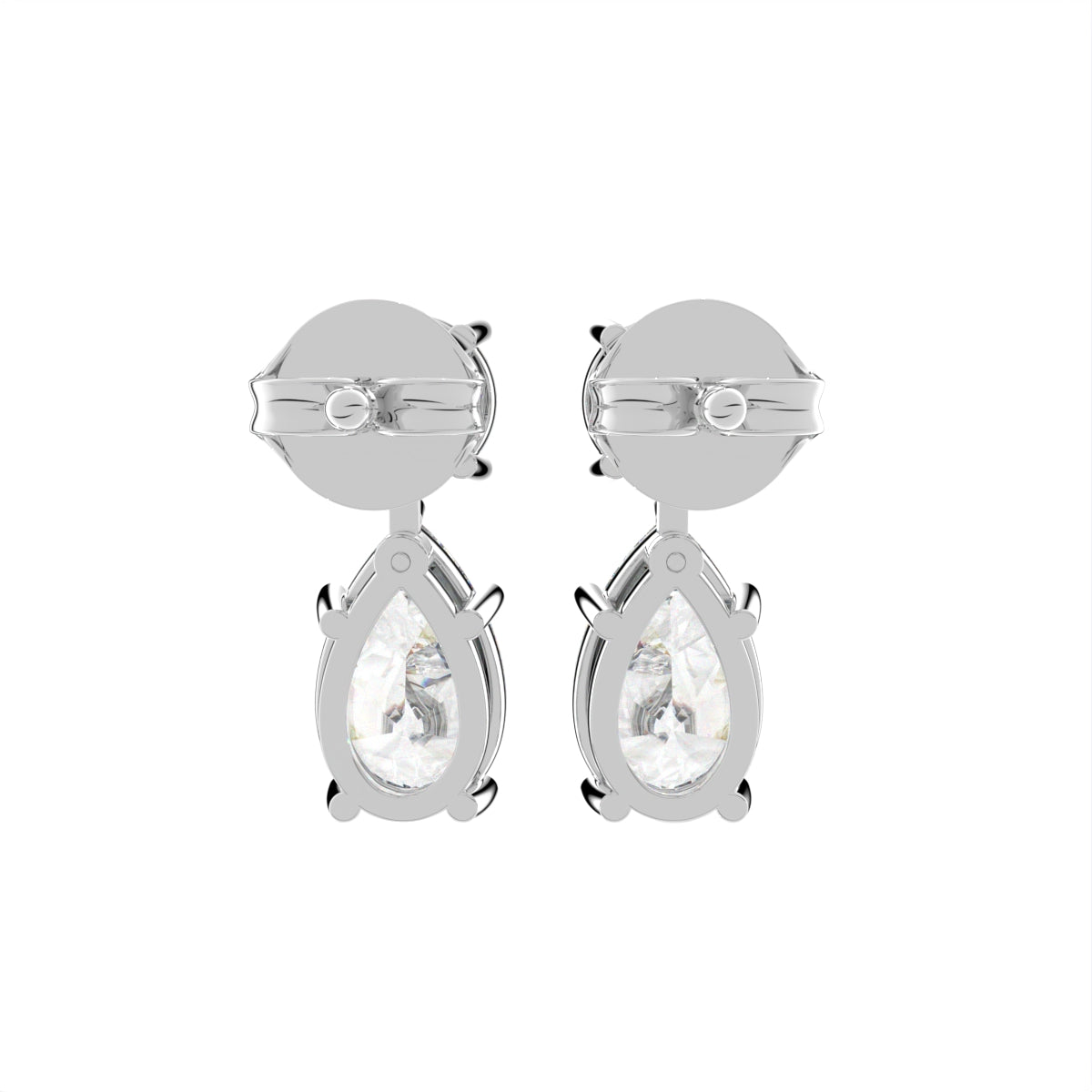 18K White Gold Pear Diamond Drop Earrings — BACK