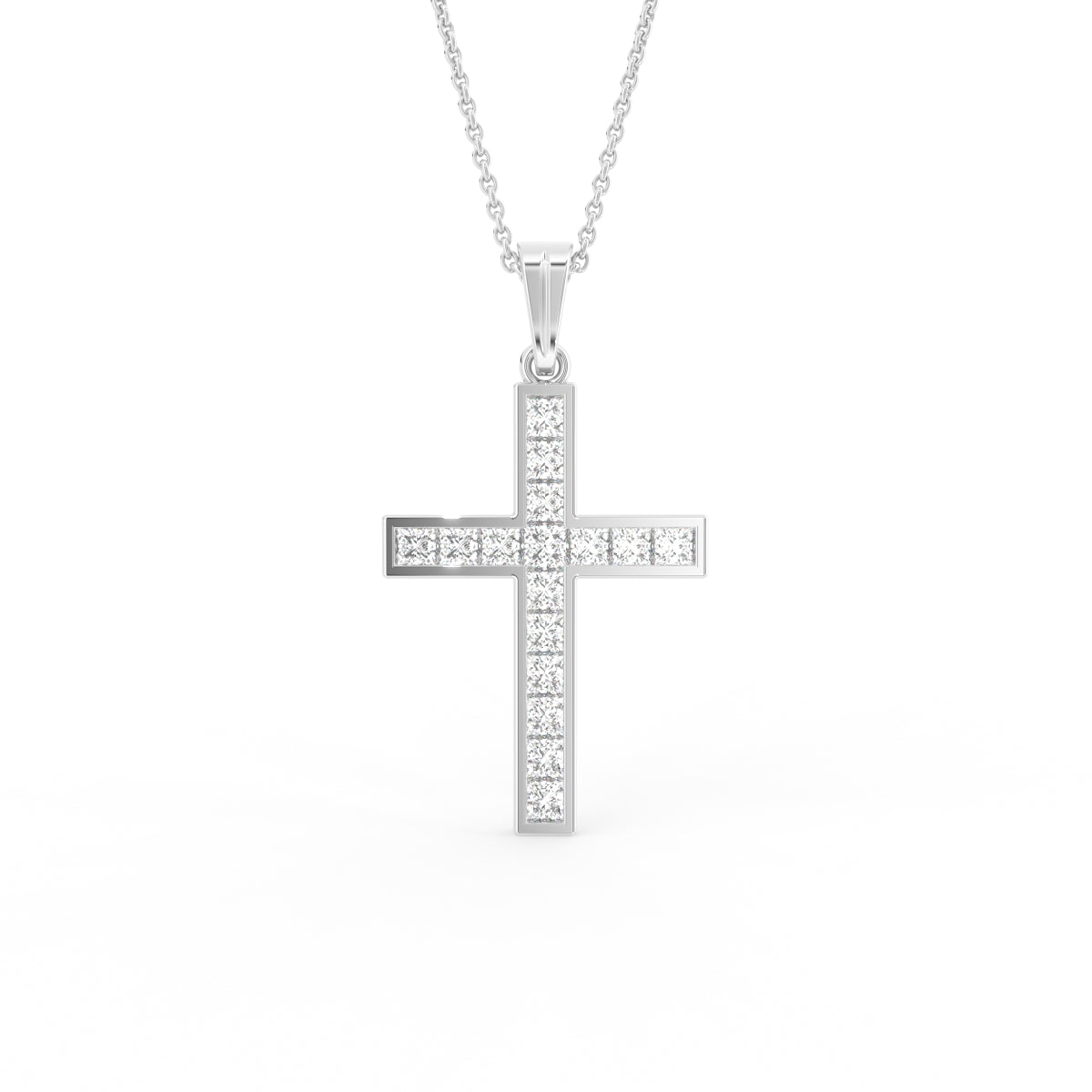 18K Cross Round Diamond Pendant — FRONT