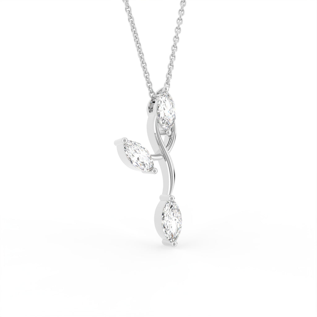 14K White Gold Floral Marquise Diamond Pendant — 3D VIEW