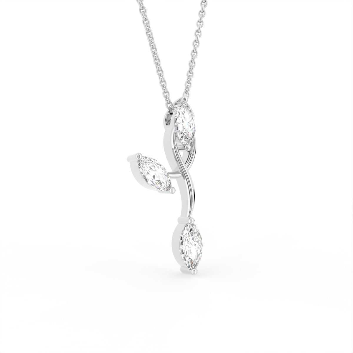 14K White Gold Floral Marquise Diamond Pendant — 3D VIEW