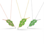 18K Yellow Gold Leaf Pear Diamond Pendant — 3 COLOR