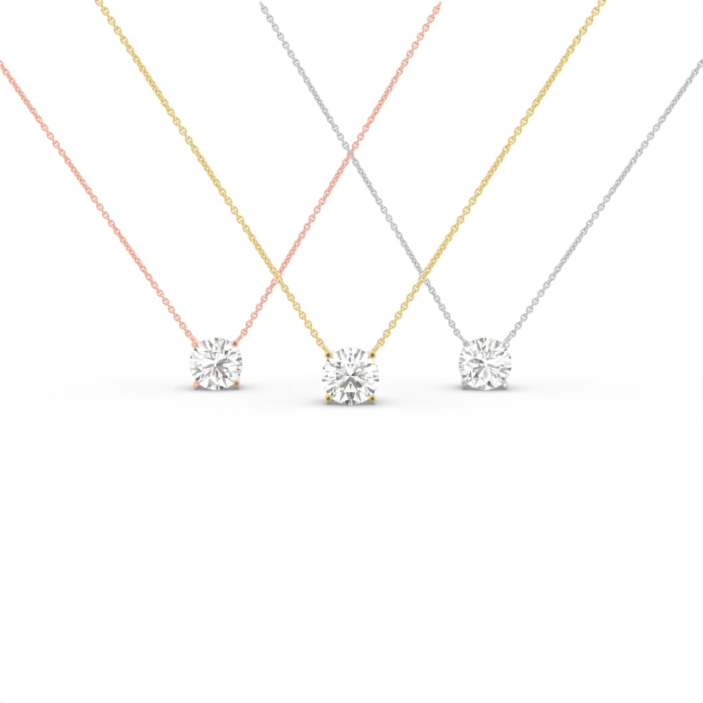 18K Solitaire Round Diamond Pendant — 3 COLOR