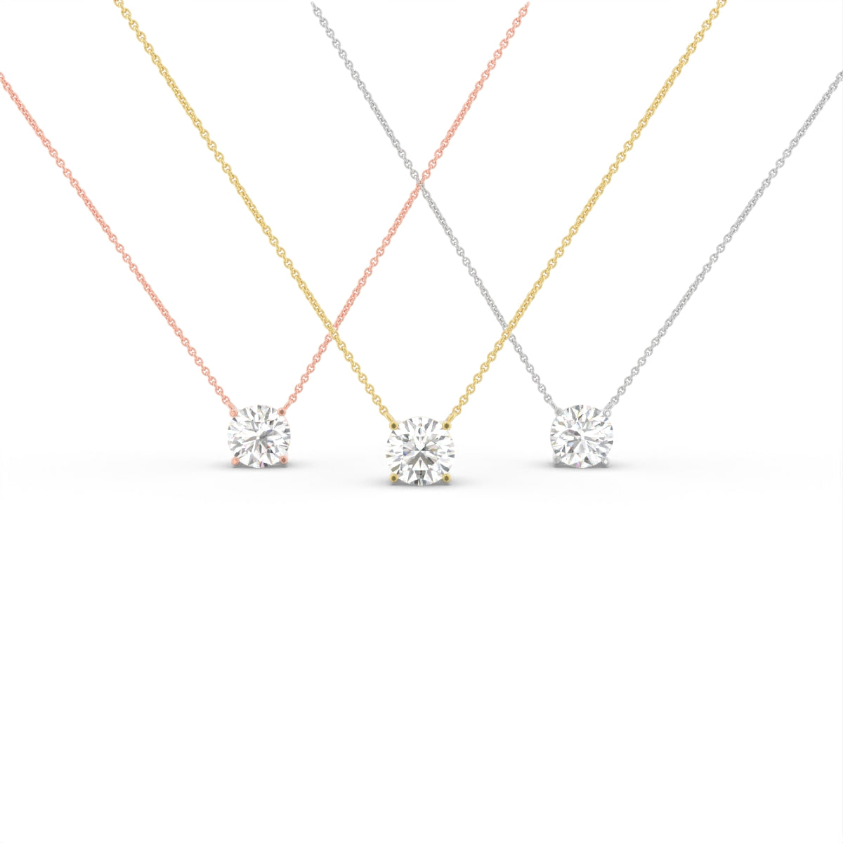 18K Solitaire Round Diamond Pendant — 3 COLOR