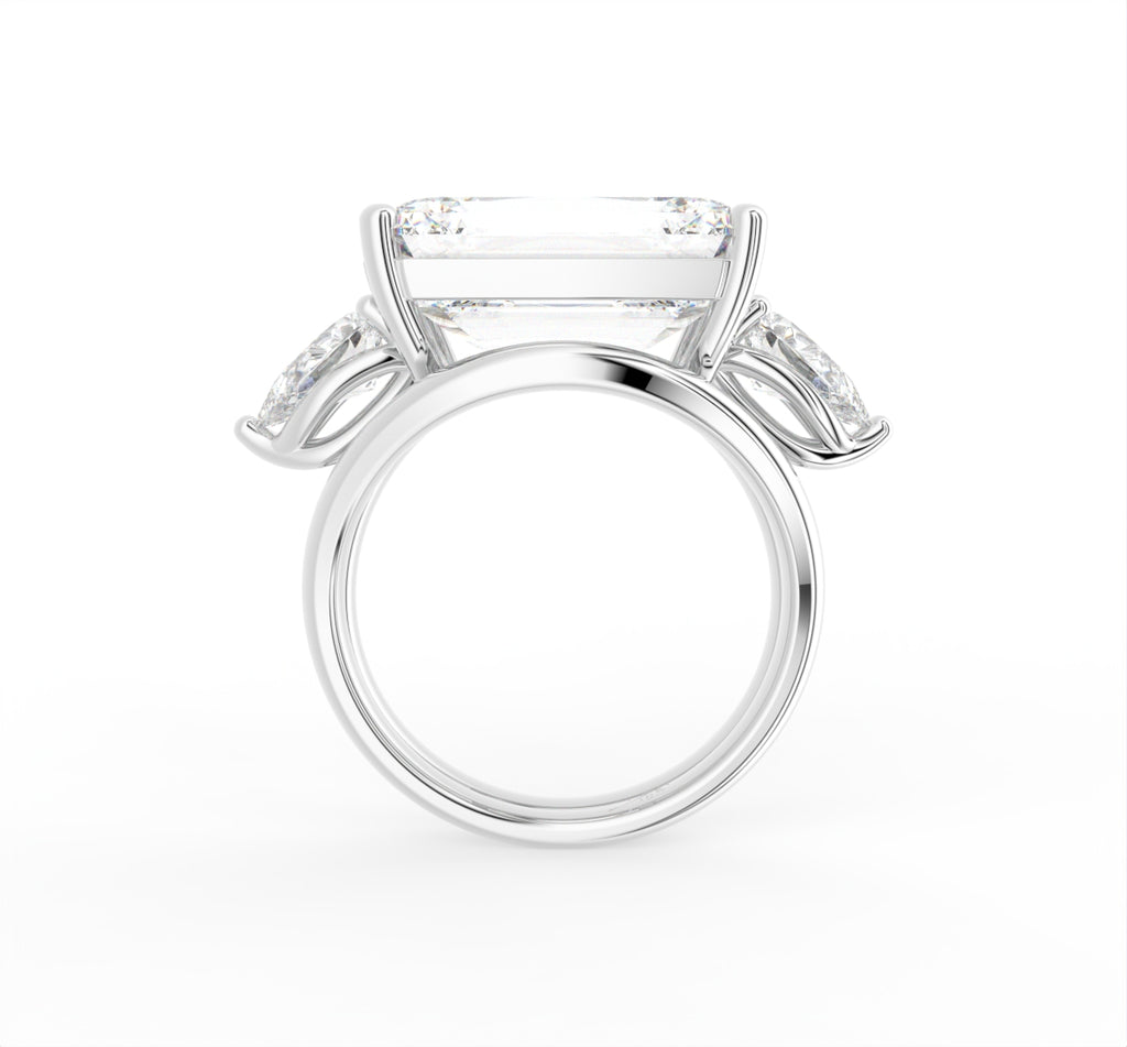 18K Trilogy Emerald Diamond Ring — FRONT